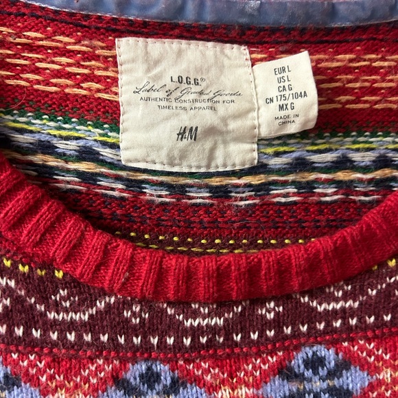H&M L.O.G.G Winter Festive Red Knitted Angora Blend Sweater - Picture 2 of 3